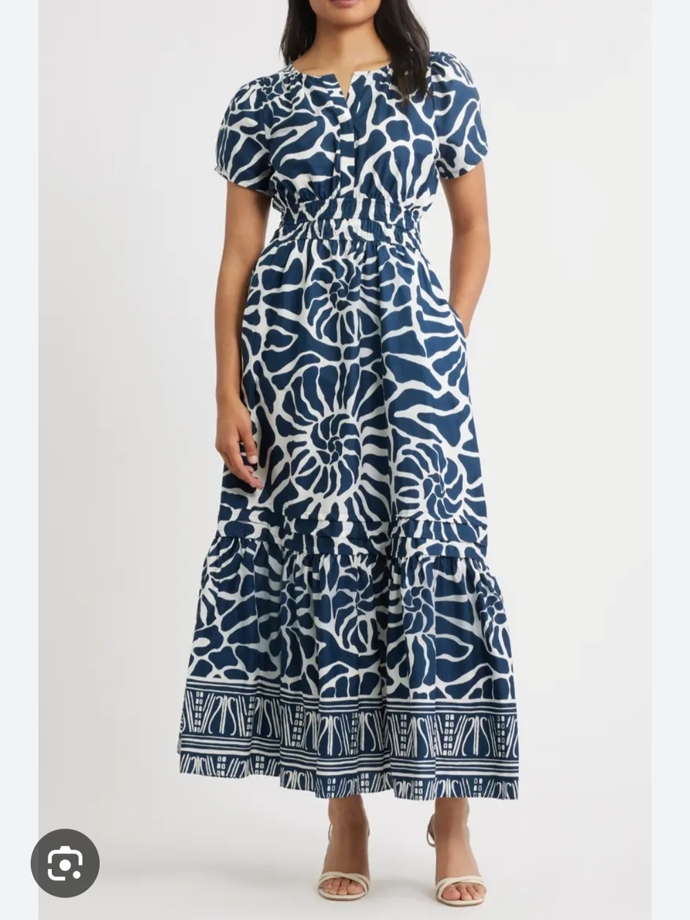 CeCe Navy and White Printed Maxi Dress